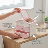 Desk Storage Organizer with Lid, Multi-Layer Drawer Box for Stationery, Cosmetics for Teens, Stackable for Dorm Room