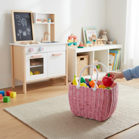 Plastic Woven Storage Basket with Handle for Shopping, Picnics, and Organization