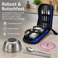 Double-walled cutlery set, travel cutlery set made of 304 material, dishwasher-safe for picnics & camping, portable camping cutlery with bag