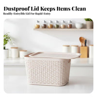 Woven-Pattern container with Handles Lidded Organizing Box all-purpose for Students
