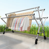 Stainless Steel Floor Standing Clothes Drying Rack, Foldable, Retractable, Mobile, for Balcony and Bedroom