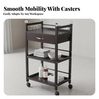 Cosmetic Station Trolley On Wheels Esthetician Rolling Cart 3-Tier Cosmetic Trolley Large Capacity Salon Instrument Stand
