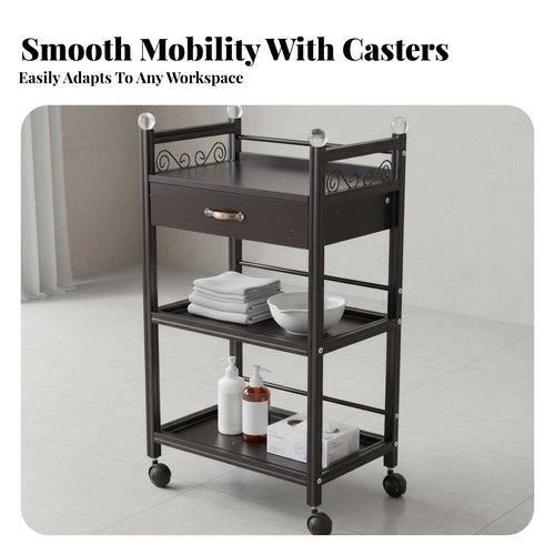 Cosmetic Station Trolley On Wheels Esthetician Rolling Cart 3-Tier Cosmetic Trolley Large Capacity Salon Instrument Stand