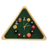 Billiard Rack Wall Clock Green Felt-Like Triangular Pool Clock Gold-Tone Hands for Home Decor
