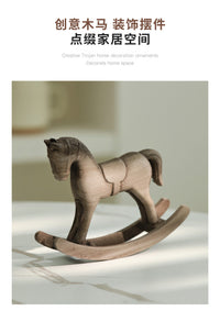 Hand-Carved Wooden Rocking Horse Figurine Vintage Style