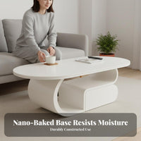 Dual-Level Oval Coffee Table Minimalist Design Household Furniture With Storage Shelf Small Space Solution