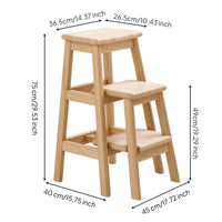 Three-Step Stool Sturdy Wooden Step Stool Finish Furniture for Seniors, Closet, Pantry