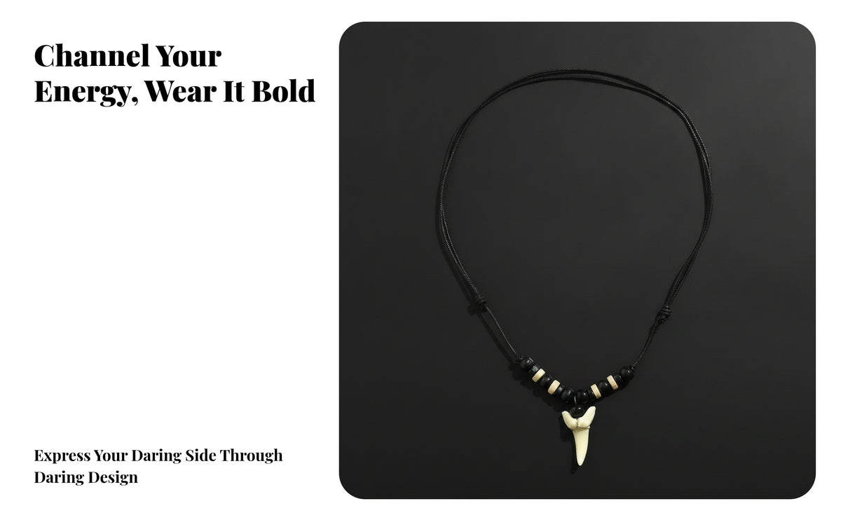 Sliding Knot Tooth Pendant Necklace Light Yellow Adjustable Cord Necklace Lightweight