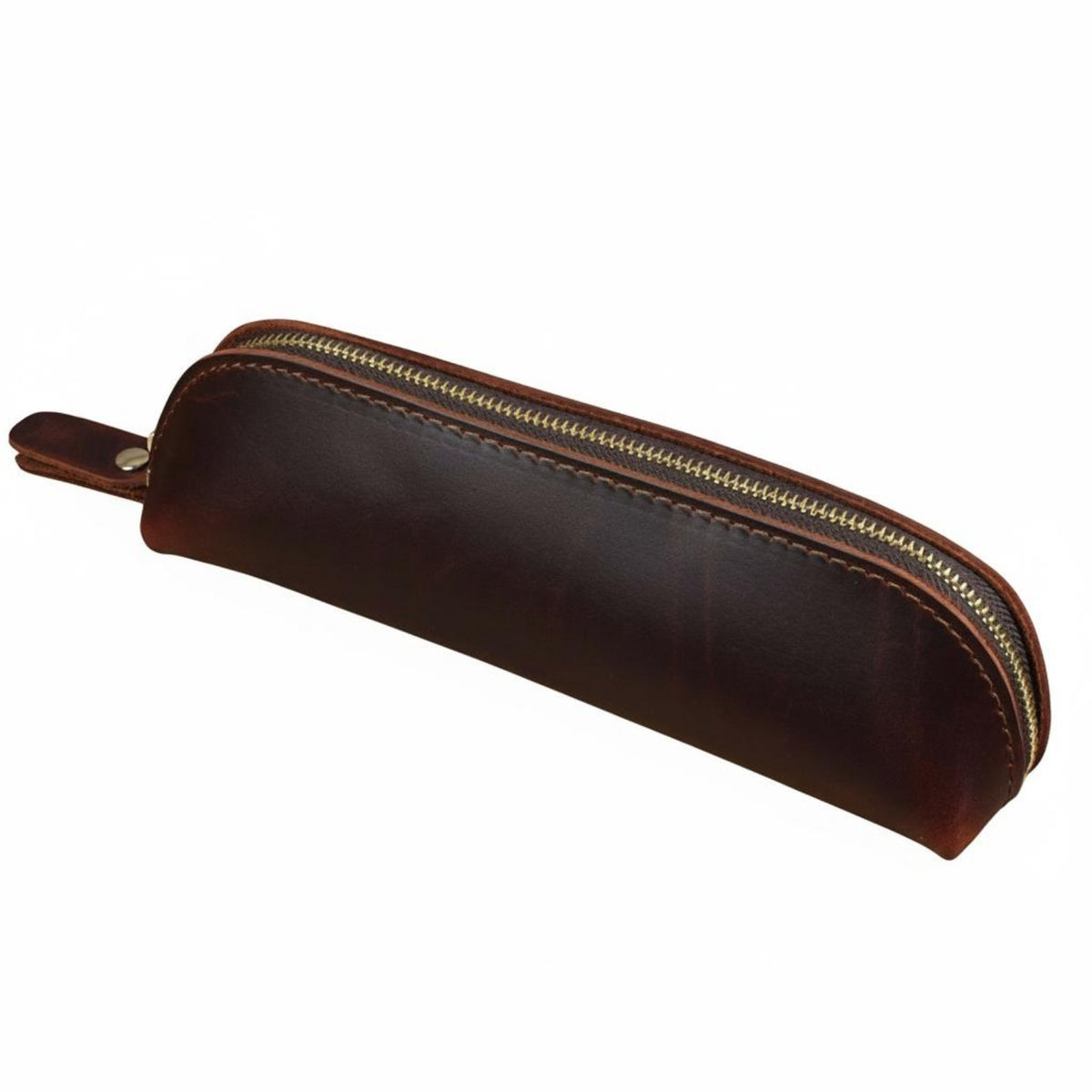 Multi-Purpose Leather Writing Instrument Case Minimalist Design Zippered Pen Pouch Multifunctional Crazy Horse Leather Bag Long-Lasting for Students, Professionals, Artists, School, Office, Travel