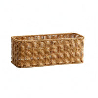 Faux Rattan Basket Water-Resistant Resistant Woven Basket Decorative Open Top Organizer Bin for Countertop, Washroom, Dressing Table