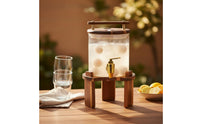 Glass Beverage Dispenser with Spigot Transparent Design Cold Drink Jar with Wooden Stand Serving Ware Easy to Clean for Caterers