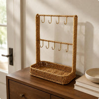 Tabletop Key Rack Openwork Handwoven Rattan Tray Compact