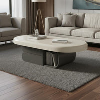 Curved Base Oval Coffee Table Cream Design Modern Biscuit Coffee Table for Reception Area