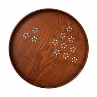 Cherry Blossom Tea Tray Cut Round Wooden Tray Sturdy for Tabletop Display