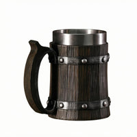 Barrel Beer Stein Rivet Details Wood-Grain Mug Easy to Clean