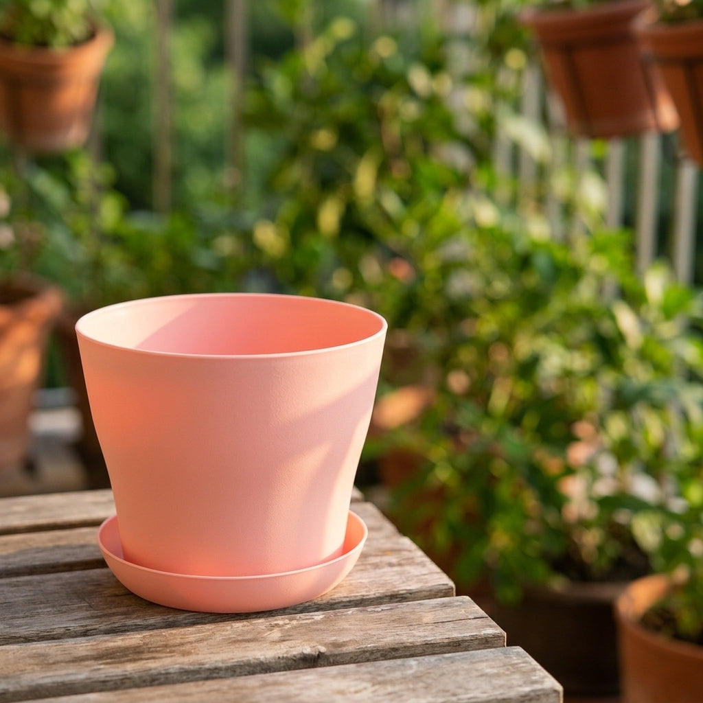 Plant Pots for House Plants and Flower Pots, Resin Plant Pots Indoor and Outdoor with Drainage Holes, 20cm Large Size, Plant Trays for Pots