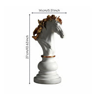 Resin Chess Piece Decor Handmade Resin Chess Figurine Gold Foil Details Knight Sculpture for Living Room