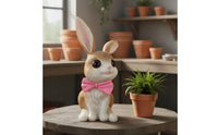 Resin Rabbit Statue with Bow Tie Hand Painted Cute Cartoon Rabbit Ornament