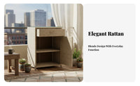 Rolling Wickerdesign Cabinet Woven Texture Wicker Organizer Universal Mobile Design Ample Storage Space for Patio Owners