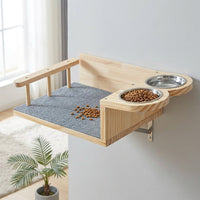 Cat Climbing Shelves and Playhouse with Feeding Bowls, Solid Wood Wall-Mounted Activity Center, Space Saving Shelves for Indoor Cats Sleeping