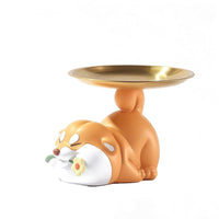 Shiba Inu Tray Shallow Dog Figurine with Tray Realistic for Desk