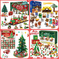 Christmas Advent Calendar Blind Box Building Blocks, 24 Grids, DIY Car and Dinosaur Theme