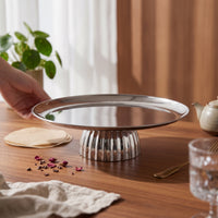 Elevated Tray with Pedestal Base Silver-Tone Mirrored Pedestal Fruit Bowl Reflective Footed Round Tray for Home Stylists
