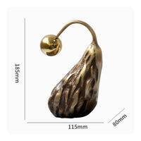 Abstract Pear Figurine Copper Finish Metal Pear Statue Ribbed Texture for Office