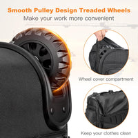 Rolling Tool Backpack with 75 Pockets and Molded Base for Electricians and Construction Work
