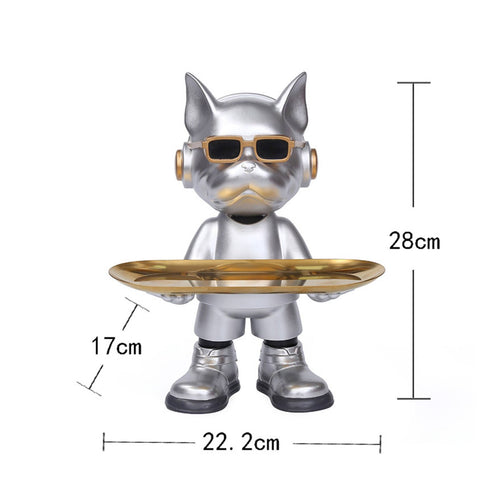 French Bulldog Butler Statue Multi-Functional Double Tray Storage Ornament