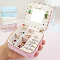 Portable Leather Jewelry Organizer with Handle for Travel