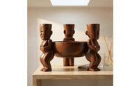 Carved Tabletop Bowl Wood-Like Finish Three-Legged Pedestal Bowl for Display Ornament