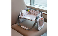 Rabbit-Themed Car Seat Activity Tray Adjustable Straps Kids Travel Tray Storage Pockets Travel Drawing Board Raised Side Walls