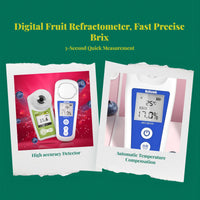 Digital Brix Refractometer, high-accuracy sweetness meter, fruit sweetness tester, portable handheld, automatic temperature compensation, suitable for watermelon, fruits, oranges, beverages, food, and laboratory use.