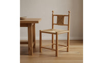 Wabi Sabi Look Woven Back Wooden Chair Handwoven Rattan Back Chair Fully Assembled for Guesthouse, Restaurant