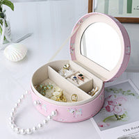 Portable Leather Jewelry Organizer with Handle for Travel