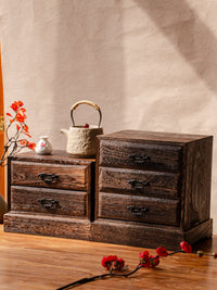 Solid Wood Drawer Storage Box with Compartments, Retro Desk Organizer, 3-Layer