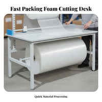 Packing Table with Cutter Stainless Metal Surface Packing Cushioning Dispenser Table Heavy-Duty Anti Workbench for Packers, Mailroom, Workshop