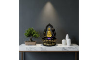 Stone-Like Tabletop Water Fountain Small Sitting Buddha Fountain Zen-Style Ornament Meditative for Desk, Living Room