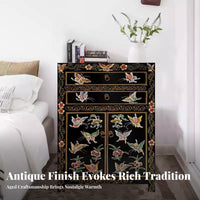 Tibetan Painted Chest Antique Finish Bedside Cabinet Ornate features sturdy Construction for Homeowners, Bedroom, Entryway