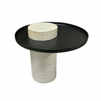 Round Pedestal Tray Black and Cream Round Pedestal Riser Neutral House Decoration for Desk