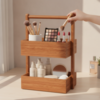 Wooden Desktop Cosmetic and Jewelry Storage Box with Double Layer for Vanity and Bedroom
