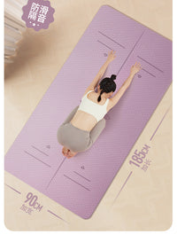 TPE Yoga Mat with Alignment Lines, 185x80cm, 8mm, Light Pink