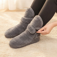 Fleece Booties with Strap Warm Bootie Slippers Soft and Thick Slippers with High-Top for Adults, Elderly, Cold Floors, Home, Bedroom