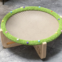 Raised Pet Bed with Scratcher Elevated Cat Hammock Breathable Material Wooden Cat Lounge Bed for Kittens