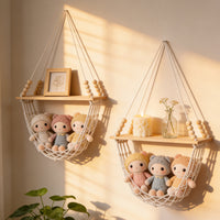 Bohemian Handwoven Wooden Bead Wall Hanging Storage Net