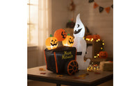 Inflatable Pumpkin Cart Halloween Inflatable with LED Lights Luminous Yard Decoration for Garden
