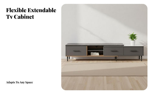 2 Pieces Scratch Resistant Extendable TV Stand and Coffee Table Set Easy to Clean Modern Sintered Stone Media Console Long-Lasting Construction Coffee Table and TV Stand Set Accommodates Large TVs for Small Apartment Dwellers, Living Room