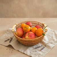 Rattan Basket with Wood Handles Natural Round Storage Basket Decorative