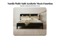Wabi-Sabi Aesthetic Rattan Panel Bed Frame Vintage Design Woven Cane Bedstead French Country design Bedroom Furniture Minimalist Look for partners, Homeowners, Apartment Dwellers, Guest Room, Home